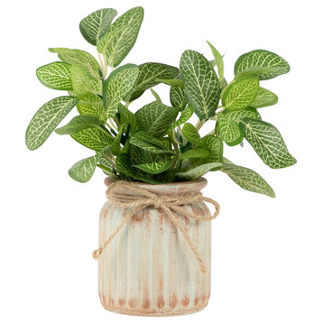 8" Reticulated Artificial Spring Foliage, Ceramic Pot
