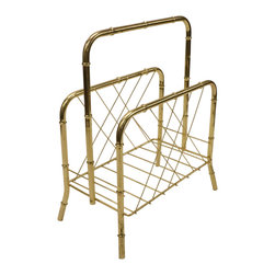 Vintage Faux Bamboo Style Brass Plated Magazine Rack - Magazine Racks
