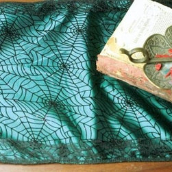 Cobweb On Green Sateen Runner - Holiday Accents And Figurines
