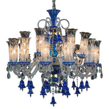 Emma Mason Signature Shimmering Winter Palace 18 Light Chandelier in Blue, Clear
