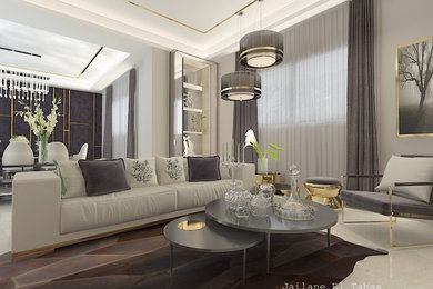 Example of a minimalist family room design in Other