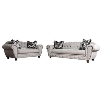 Furniture of America Isabella Transitional Fabric 2-Piece Sofa Set in Gray