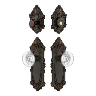 Fifth Avenue Long Plate with Versailles Crystal Knob in Timeles Bronze -  Grandeur Hardware