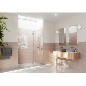 78"x43" Frameless Towel Bar Shower Door Glass Hinge, Brushed Nickel
