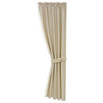HiEnd Accents - HiEnd Accents Linen Curtain with Lace Detail, 48X108" - This appealing single curtain of crisp taupe linen has a lovely white lace accent to add a feminine look to your home. This southern inspired collection is lavish, polished and soft in style. It is the perfect ensemble for any master, guest or ladies boudoir to make any person feel like royalty. A tasteful gathered heading above the rod pocket provides easy and stylish hanging. Single taupe linen tie back with fabric cover button included. Coordinating accessories are available separately. Measures 48" X 108". Dry clean recommended. 40% cotton/60% polyester. Imported.