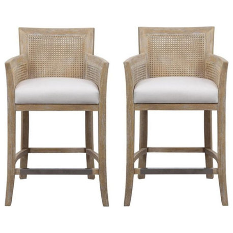 Home Square Encore Counter Stool in Off White Finish - Set of 2