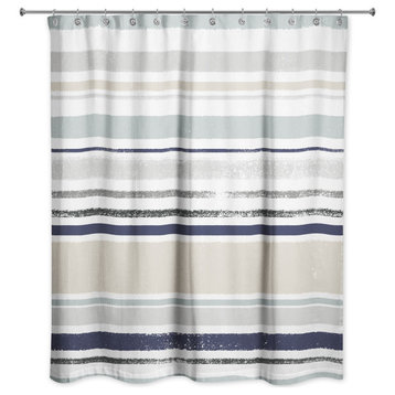 Beige and Blue Stripes 71x74 Shower Curtain
