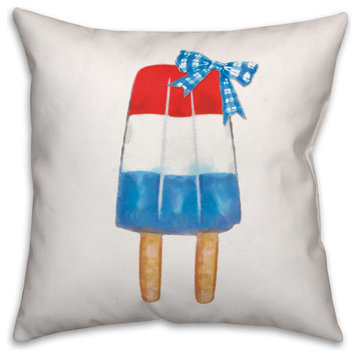 Red, White and Blue Popsicle with Plaid Bow 18x18 Outdoor Pillow