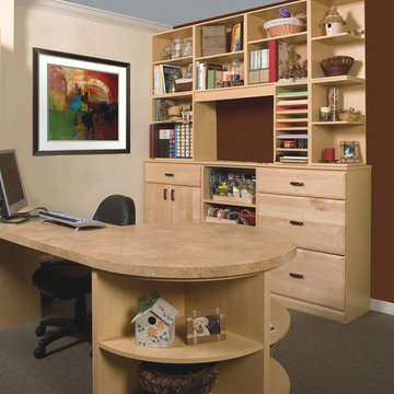 Home office with extended table, lots of storage and cabinet space