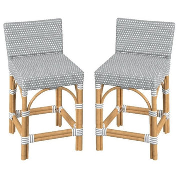Home Square 24.5" Rattan Low Back Counter Stool in Gray & White - Set of 2