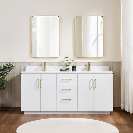 San Bath Vanity with Stone Top, White, 72", Double Vanity, No Mirror