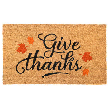 RugSmith Black Machine Tufted Give Thanks Doormat, 18" x 30"