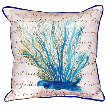 Blue Coral Beige Large Indoor/Outdoor Pillow 18x18