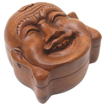 Novica Handmade Laughing Buddha Wood Puzzle Box