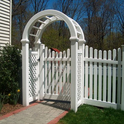 Vinyl Arbor, with diagonal lattice sides and Scalloped Primrose - Home Fencing And Gates