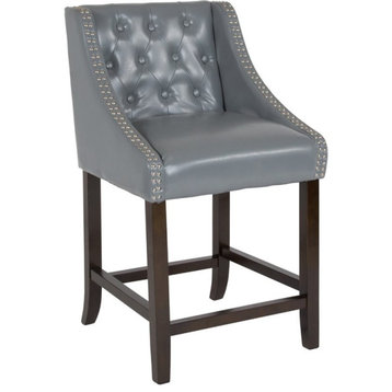 Flash Furniture Carmel 24" Leather Tufted Counter Stool in Light Gray and Walnut