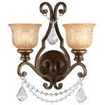 Crystorama - Norwalk 2 Light Spectra Crystal Bronze Sconce - Bronze curves accent warm glowing amber colored glass globes. The Norwalk radiates with romantic elegance, for a traditional yet hospitable accent. This chandelier makes a great first impression in a front stairwell, entry, or formal dining room.