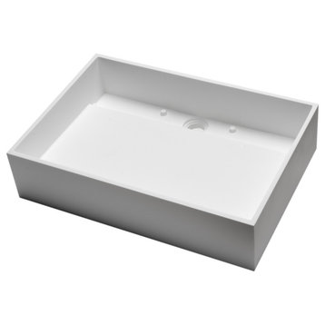 White Matte Solid Surface Resin Sink, 20", Rectangle
