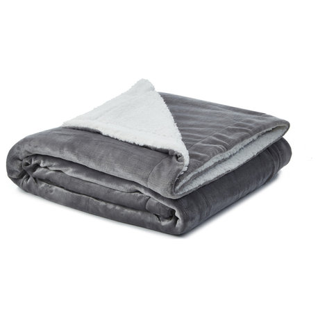 Amarey Flannel Reversible Sherpa Throw Blanket, Light Gray, 90"x90"