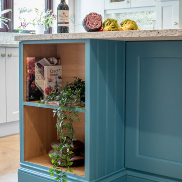 Shaker Style Kitchen with Turquoise Blue Island