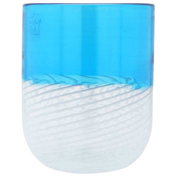 GlassOfVenice Filigrana Murano Glass Tumbler - Aqua Blue And White