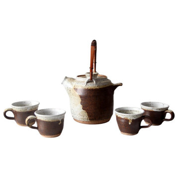 Consigned, Vintagae Japanese Studio Pottery Tea Set 5 pc.