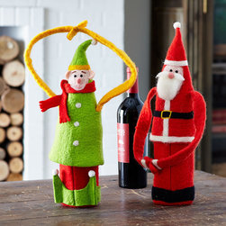 SANTA AND ELF WINE BAG - NEW - Holiday Accents And Figurines