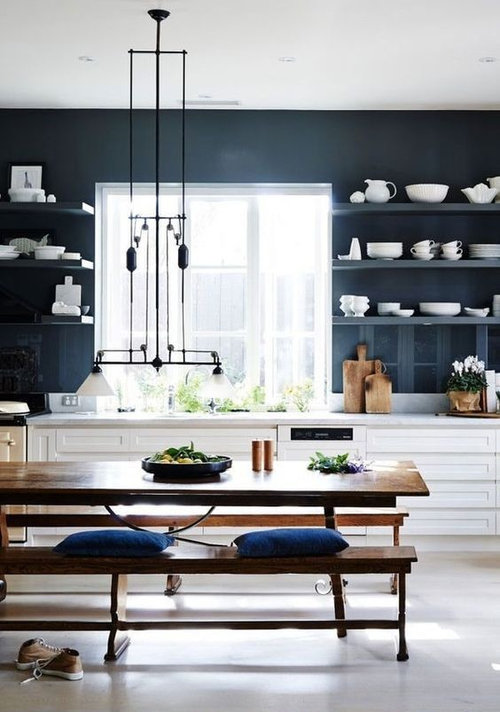Dark blue kitchen wall Houzz UK