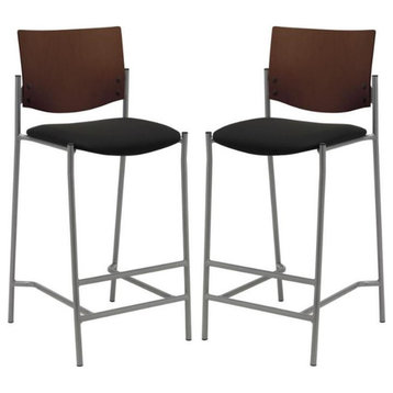Home Square Fabric Barstool in Silver Frame/Black - Set of 2