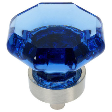 Cosmas 5268SN-BL Satin Nickel and Blue Glass Cabinet Knob