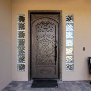 Bristol Iron Entry Door with Arch in Square Frame
