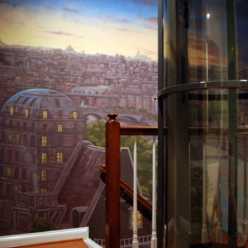 Paris Panorama 360 degree Mural hand painted throughout a 17 foot stairway