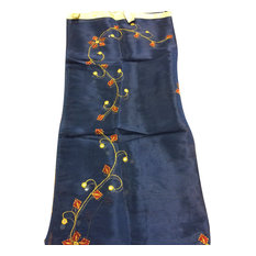 Mogul Interior - 2 Indian Sari Sheer Organza Curtains Star Burst Blue Mirror Embroidered Window P - Curtains