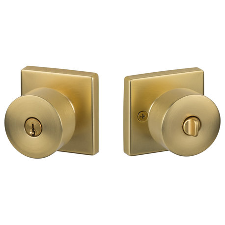 Bergen Square Keyed Entry Door Knob, Satin Brass