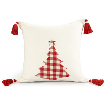 Ox Bay Handwoven White/Red Patchwork Organic Cotton Pillow Cover, 20"x20"