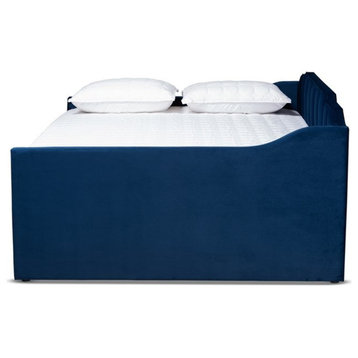 Baxton Studio Lennon Navy Blue Velvet Queen Size Daybed with Trundle