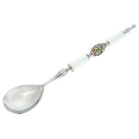 Italian Murano Glass Salad Spoon - Silver White Confetti