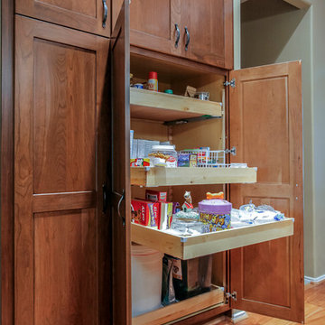 Modern kitchen with display cabinets and custom bench