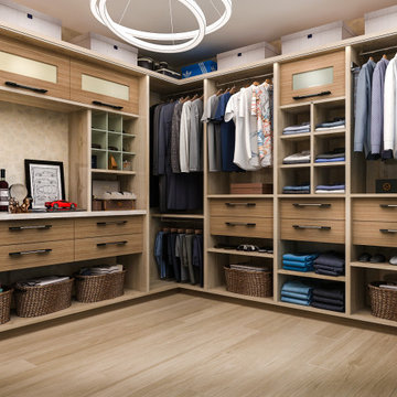 Contemporary Brown Wood Tone Walk-In Closet