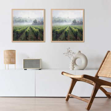 Transitional Misty Vineyard Landscape Canvas Wall Art - Multiple Sizes