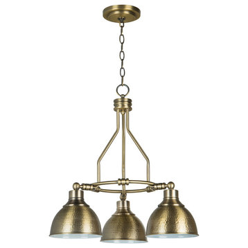 Timarron 3-Light Down Chandelier, Legacy Brass With Hammered Metal