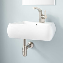 MAKARA PORCELAIN WALL-MOUNT BATHROOM SINK - RIGHT FAUCET HOLE - Bathroom Sinks