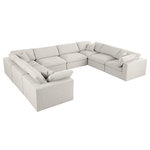 Meridian Furniture - Serene Linen Textured Fabric Deluxe Comfort 8-Piece U-Shaped Sectional, Cream - There's lots to love about the Serene linen textured deluxe cloud-like comfort modular collection, and this piece is not an exception. The soft cream linen textured fabric is cozy and sleek to the touch while the overstuffed down/feather cushions provide gentle support so you can relax and unwind like a VIP. Customize your seating with this modular set by adding the pieces you like most. Latches under each piece make it easy to snap them into position for a look that's modern yet welcoming.