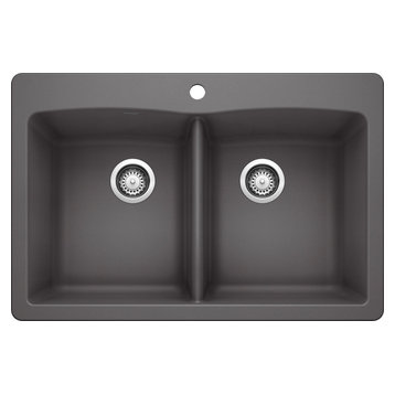 Blanco 441466 22"x33" Granite Double Dual-Mount Kitchen Sink, Cinder
