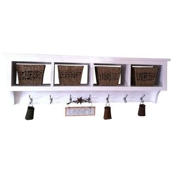 Wood Cubby Wall Shelf/Coat Rack With 4 Cubby Holes