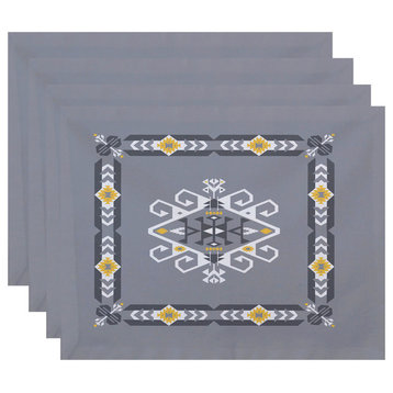 18"x14" Jodhpur Border 3, Geometric Print Placemat, Gray, Set of 4