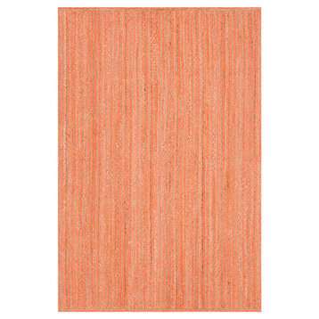 Alyssa Subtle Stripe Contemporary Area Rug, Orange, 5'x7'6"
