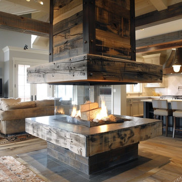 Wood Beam Wrap Around Fireplace Mantel