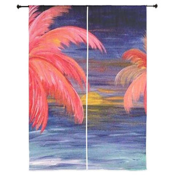 Palm Tree Tropical Sheer Curtains, Pink Palms