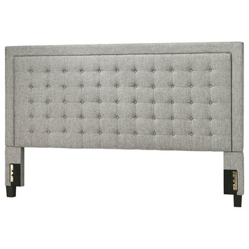 Classic Headboard, Poplar Wood Frame With Button Tufted Upholstery, Gray, Queen
